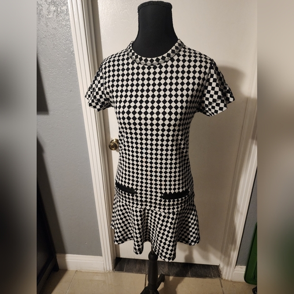 Zara Black And White Checkered Mini Dress Size M - Picture 1 of 9